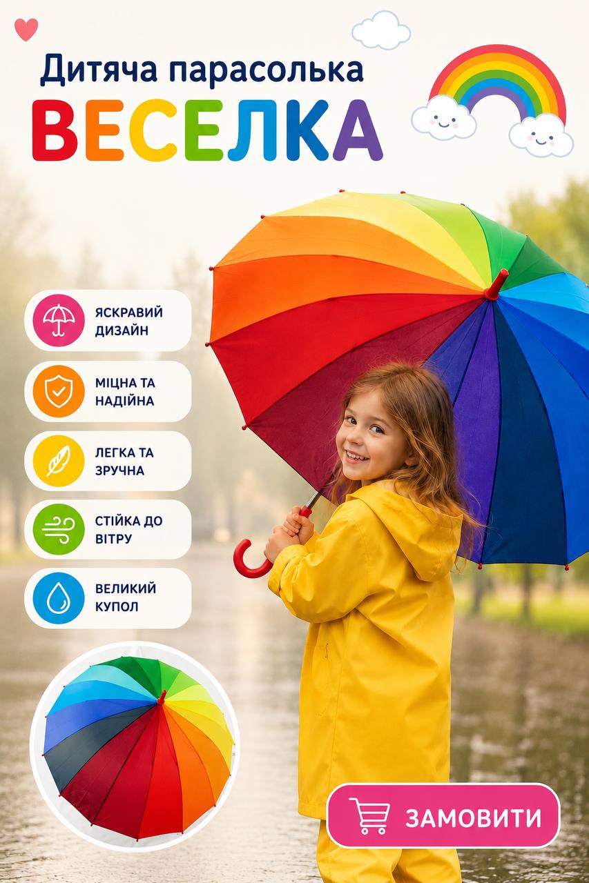 Дитяча парасоля Веселка 16 спиць
